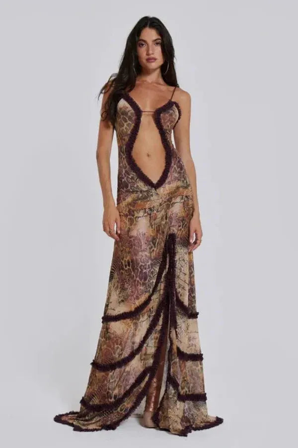 Vestido de Invitada de Boda Largo Elegante Fluido con Cut Out
