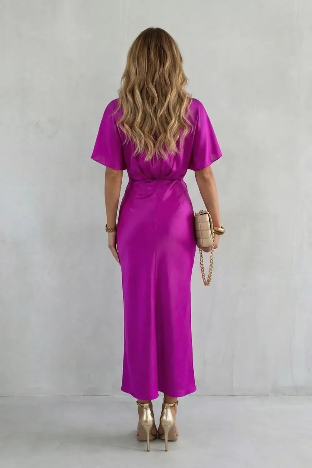 Vestido de Invitada de Boda Largo Elegante Fluido con Detalle de Nudo