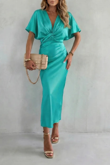 Vestido de Invitada de Boda Largo Elegante Fluido con Detalle de Nudo