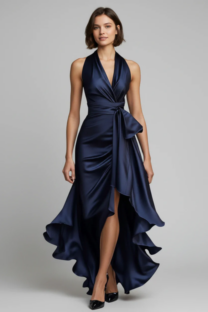 Vestido de Invitada de Boda Largo Elegante Fluido con Escote en V