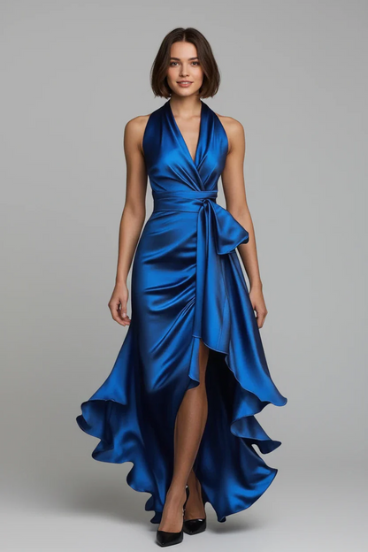 Vestido de Invitada de Boda Largo Elegante Fluido con Escote en V