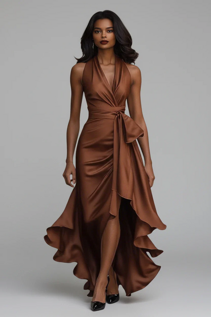 Vestido de Invitada de Boda Largo Elegante Fluido con Escote en V