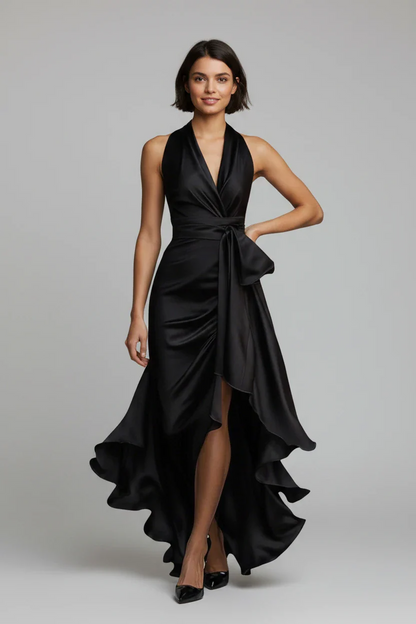 Vestido de Invitada de Boda Largo Elegante Fluido con Escote en V