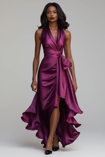 Vestido de Invitada de Boda Largo Elegante Fluido con Escote en V