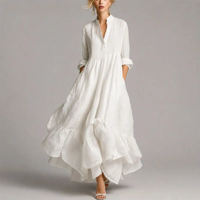 Vestido de Invitada de Boda Largo Elegante Fluido con Escote en V