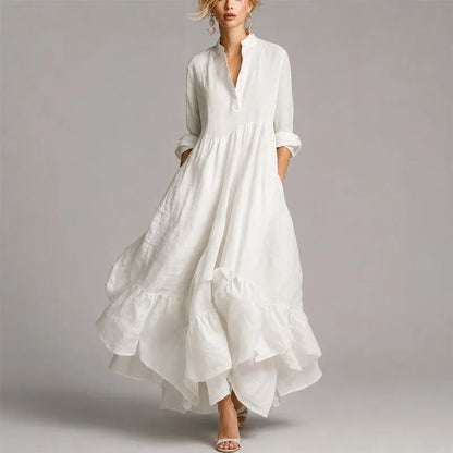 Vestido de Invitada de Boda Largo Elegante Fluido con Escote en V