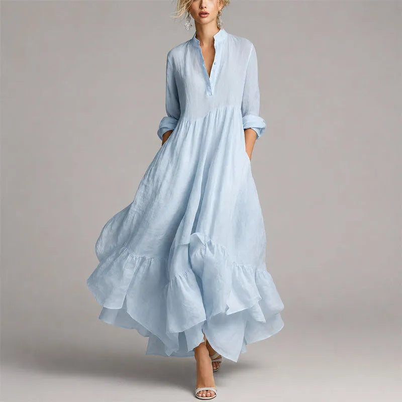 Vestido de Invitada de Boda Largo Elegante Fluido con Escote en V
