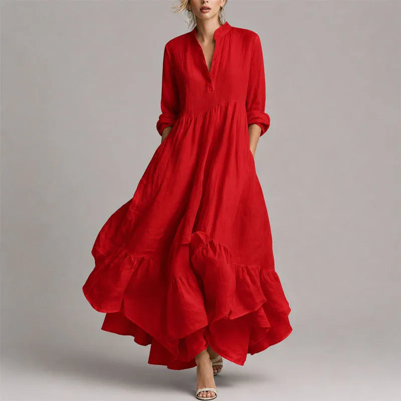 Vestido de Invitada de Boda Largo Elegante Fluido con Escote en V