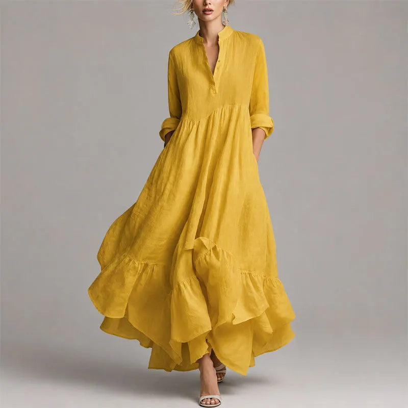 Vestido de Invitada de Boda Largo Elegante Fluido con Escote en V