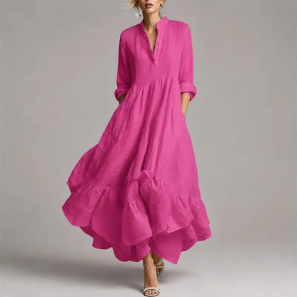 Vestido de Invitada de Boda Largo Elegante Fluido con Escote en V