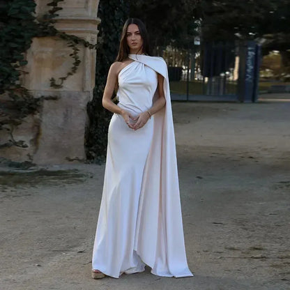 Vestido de Invitada de Boda Largo Elegante Fluido con Espalda Descubierta
