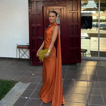 Vestido de Invitada de Boda Largo Elegante Fluido con Espalda Descubierta