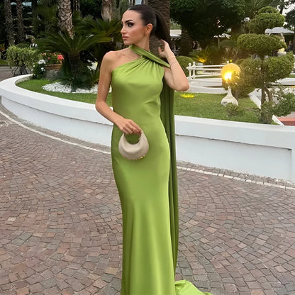 Vestido de Invitada de Boda Largo Elegante Fluido con Espalda Descubierta