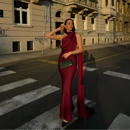 Vestido de Invitada de Boda Largo Elegante Fluido con Espalda Descubierta
