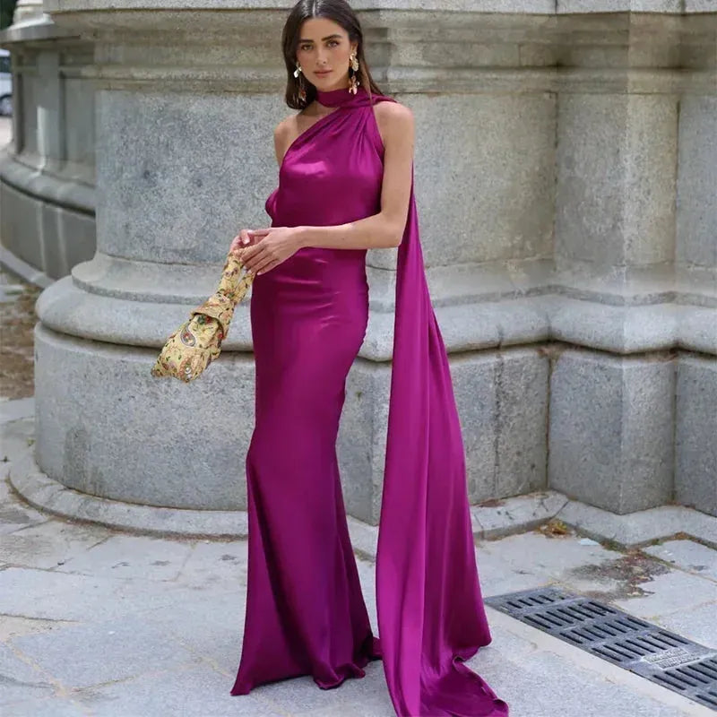 Vestido de Invitada de Boda Largo Elegante Fluido con Espalda Descubierta