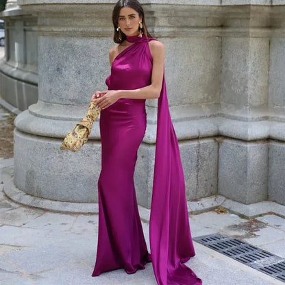 Vestido de Invitada de Boda Largo Elegante Fluido con Espalda Descubierta