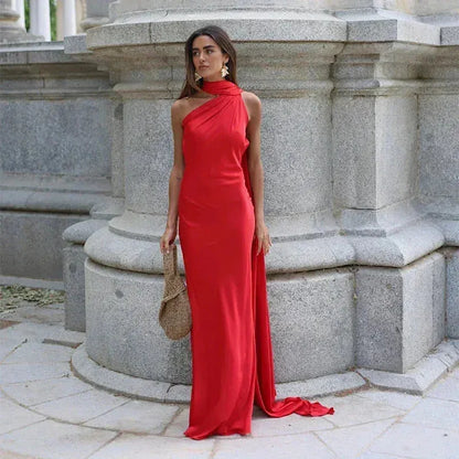Vestido de Invitada de Boda Largo Elegante Fluido con Espalda Descubierta