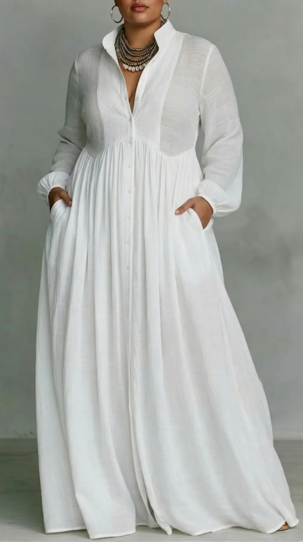 Vestido de Invitada de Boda Largo Elegante Fluido con Manga Larga