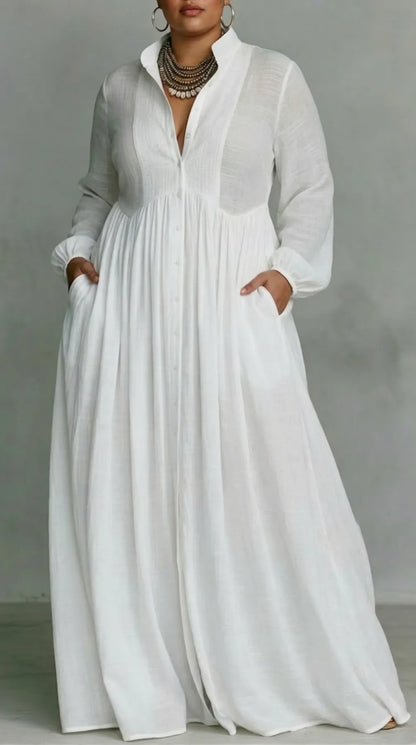 Vestido de Invitada de Boda Largo Elegante Fluido con Manga Larga