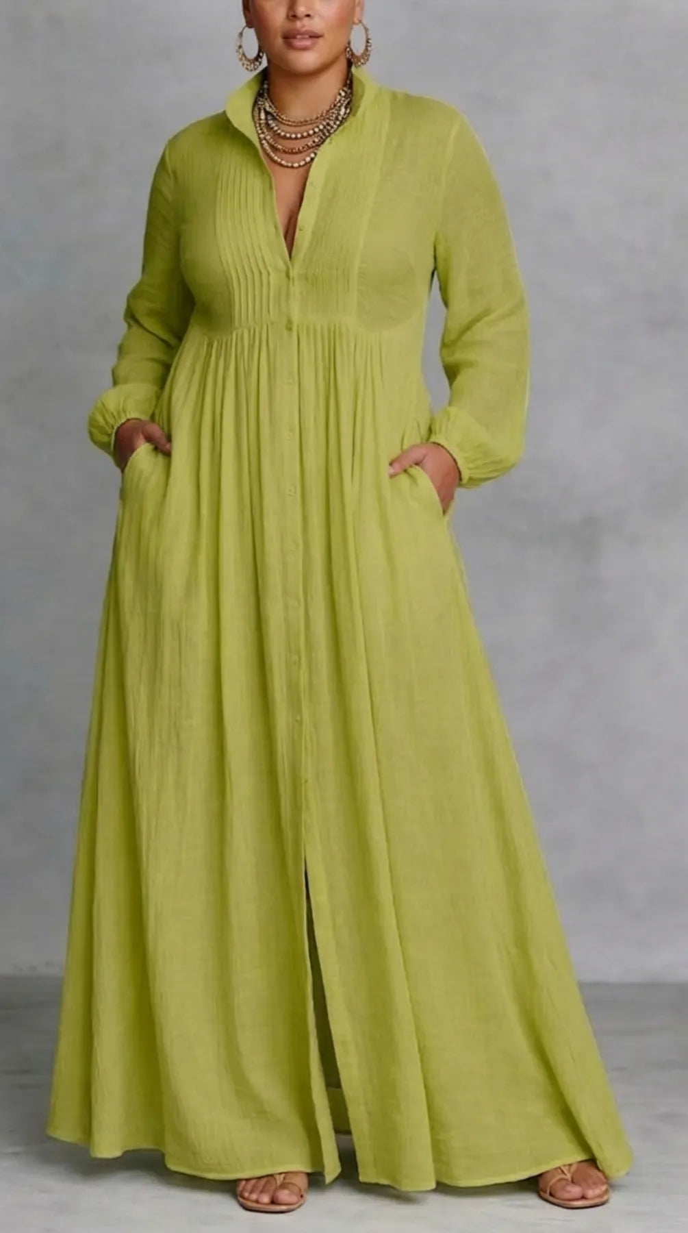 Vestido de Invitada de Boda Largo Elegante Fluido con Manga Larga