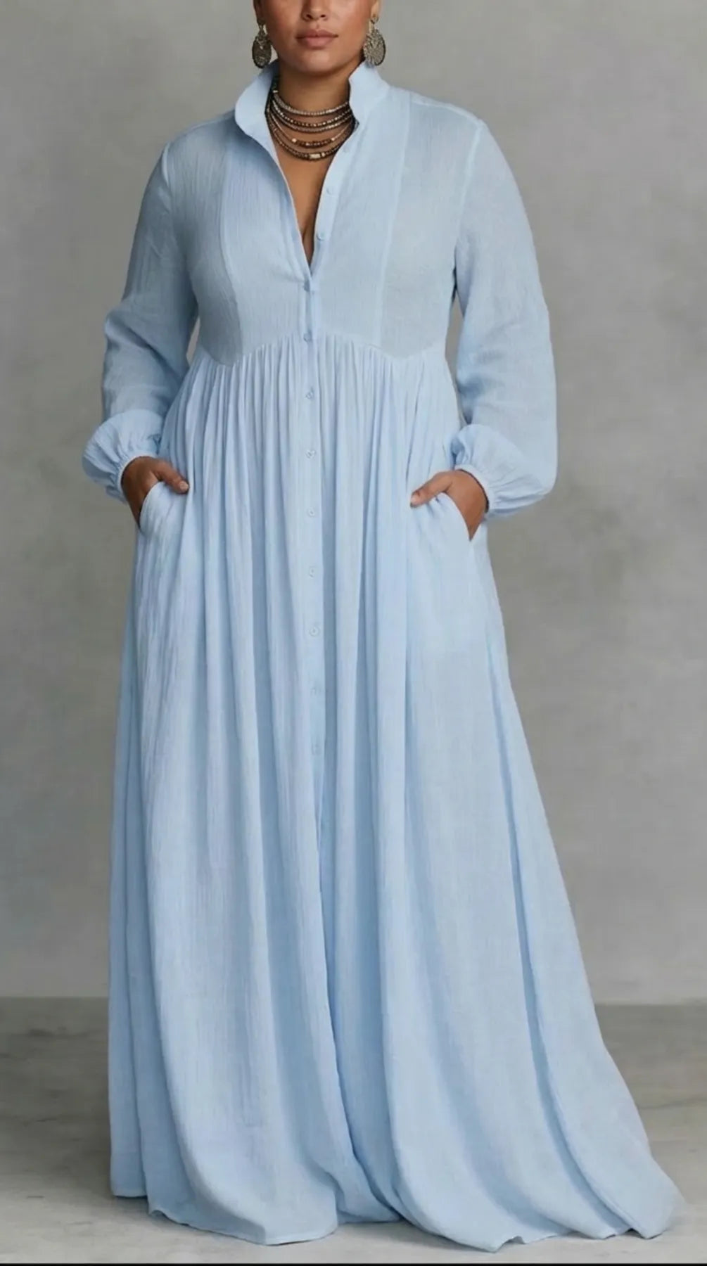 Vestido de Invitada de Boda Largo Elegante Fluido con Manga Larga