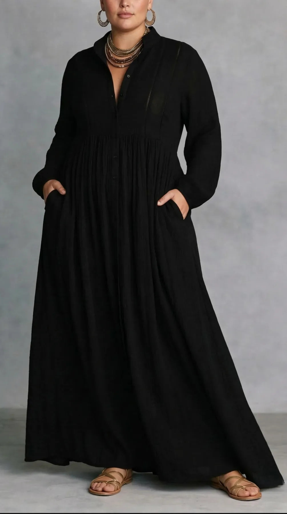 Vestido de Invitada de Boda Largo Elegante Fluido con Manga Larga