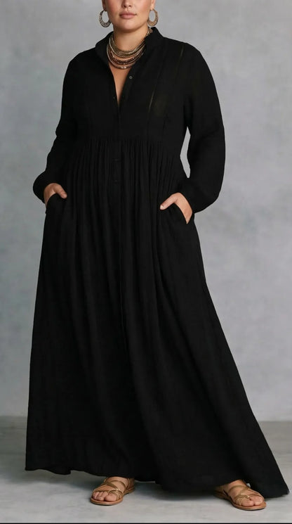 Vestido de Invitada de Boda Largo Elegante Fluido con Manga Larga