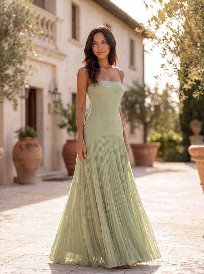 Vestido de Invitada de Boda Largo Elegante Fluido con Palabra de Honor