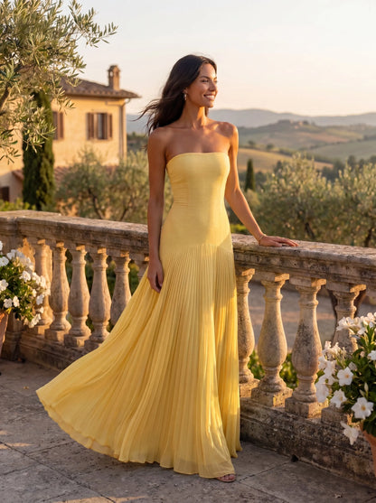 Vestido de Invitada de Boda Largo Elegante Fluido con Palabra de Honor