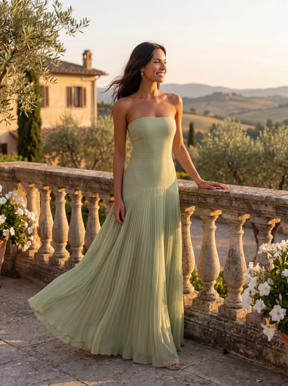 Vestido de Invitada de Boda Largo Elegante Fluido con Palabra de Honor