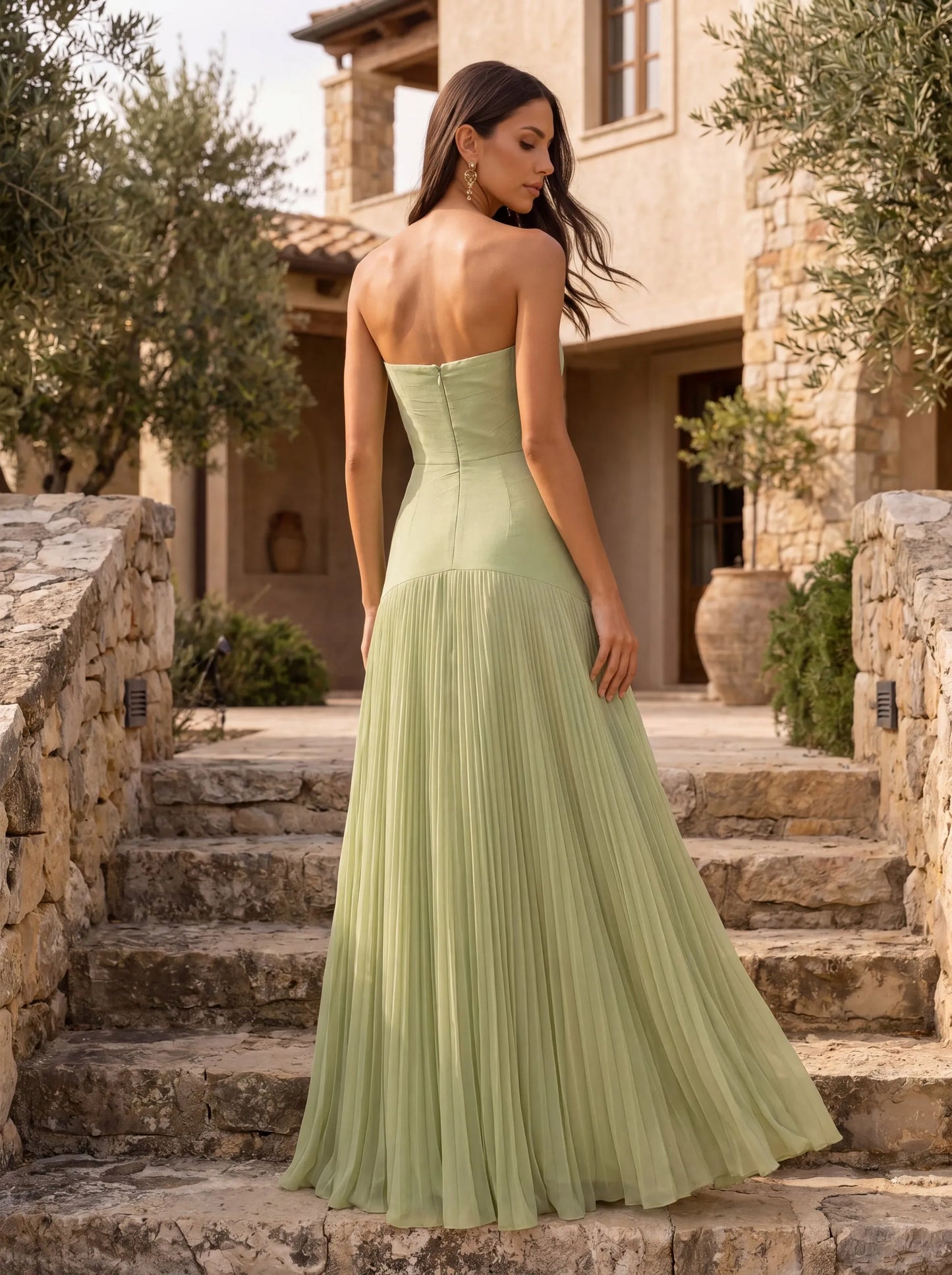 Vestido de Invitada de Boda Largo Elegante Fluido con Palabra de Honor