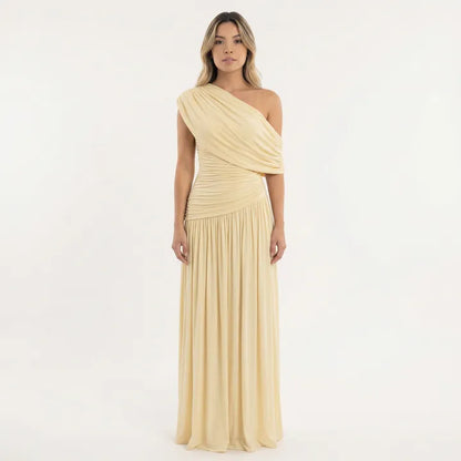 Vestido de Invitada de Boda Largo Elegante Fluido con Plisado