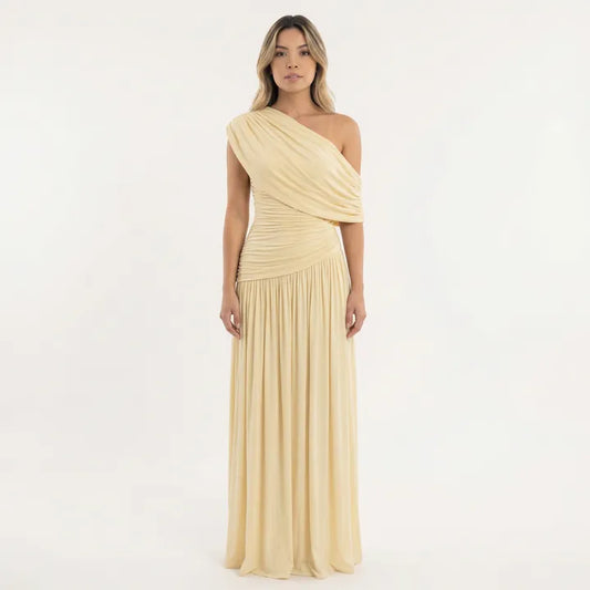 Vestido de Invitada de Boda Largo Elegante Fluido con Plisado