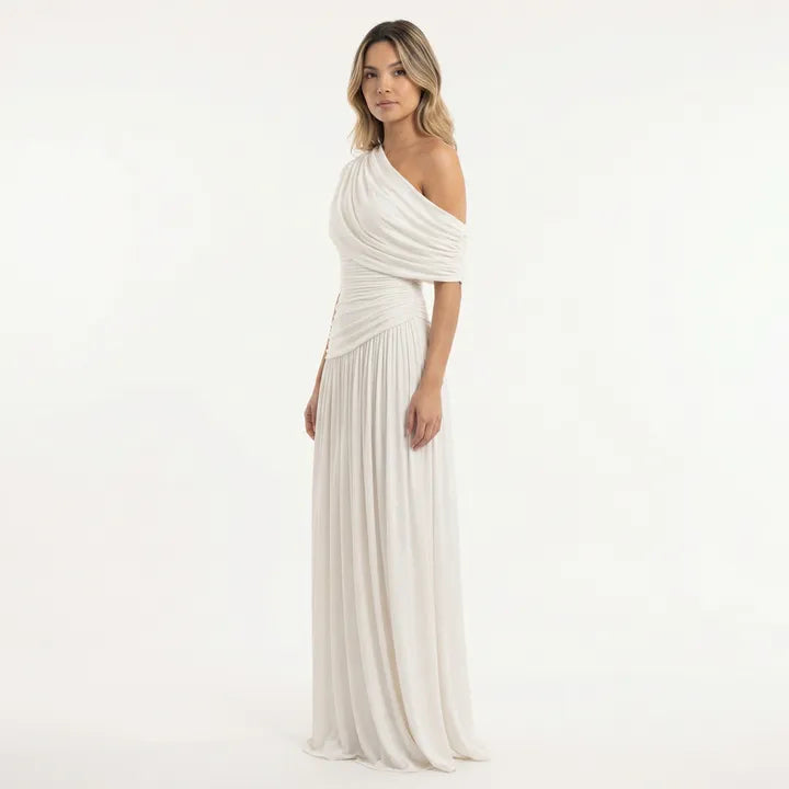 Vestido de Invitada de Boda Largo Elegante Fluido con Plisado