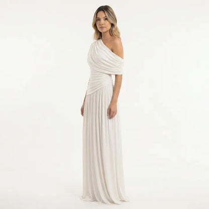 Vestido de Invitada de Boda Largo Elegante Fluido con Plisado