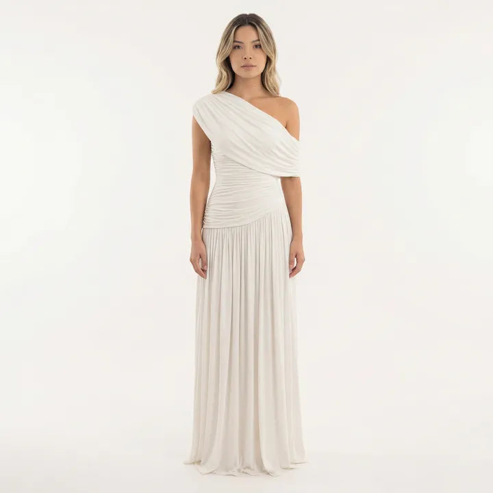 Vestido de Invitada de Boda Largo Elegante Fluido con Plisado