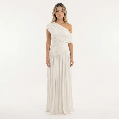 Vestido de Invitada de Boda Largo Elegante Fluido con Plisado
