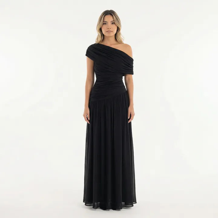 Vestido de Invitada de Boda Largo Elegante Fluido con Plisado
