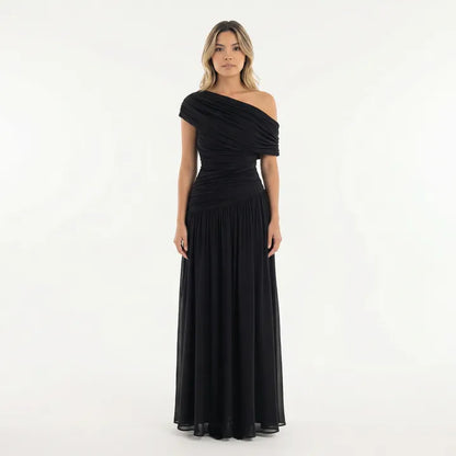 Vestido de Invitada de Boda Largo Elegante Fluido con Plisado