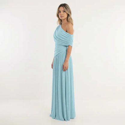 Vestido de Invitada de Boda Largo Elegante Fluido con Plisado