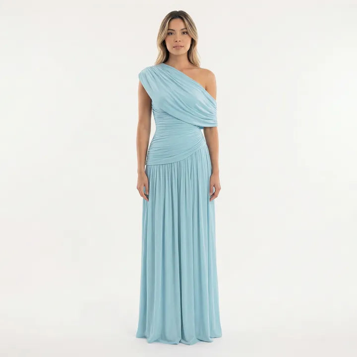 Vestido de Invitada de Boda Largo Elegante Fluido con Plisado