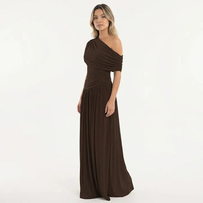 Vestido de Invitada de Boda Largo Elegante Fluido con Plisado