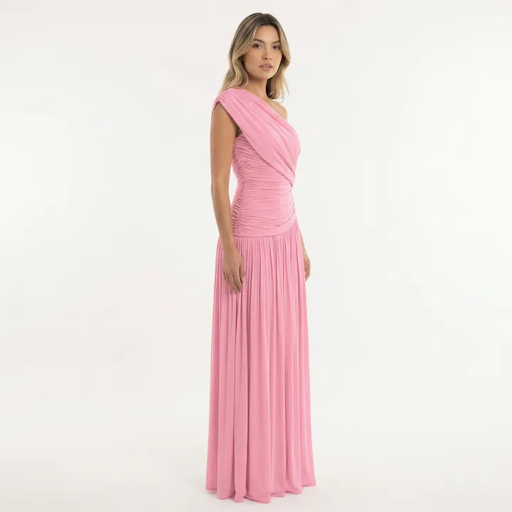 Vestido de Invitada de Boda Largo Elegante Fluido con Plisado