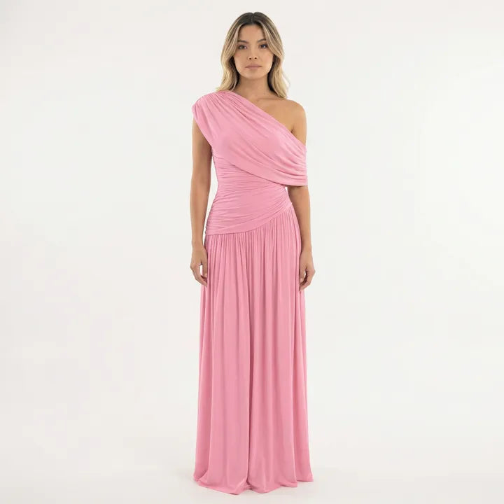 Vestido de Invitada de Boda Largo Elegante Fluido con Plisado