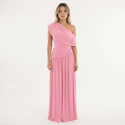 Vestido de Invitada de Boda Largo Elegante Fluido con Plisado