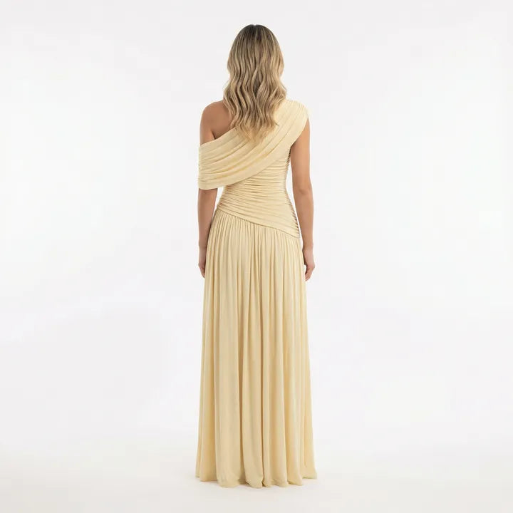 Vestido de Invitada de Boda Largo Elegante Fluido con Plisado
