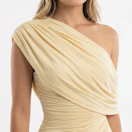 Vestido de Invitada de Boda Largo Elegante Fluido con Plisado