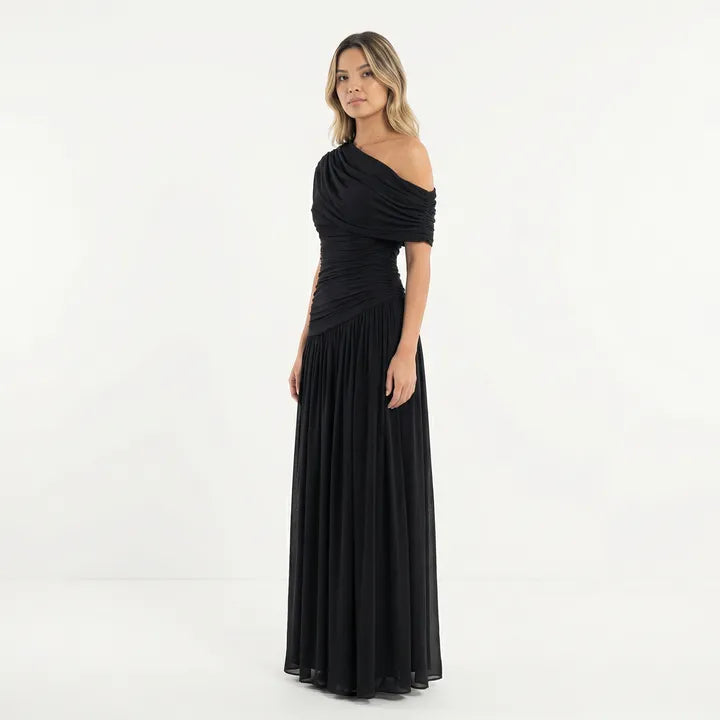 Vestido de Invitada de Boda Largo Elegante Fluido con Plisado