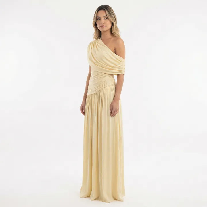 Vestido de Invitada de Boda Largo Elegante Fluido con Plisado