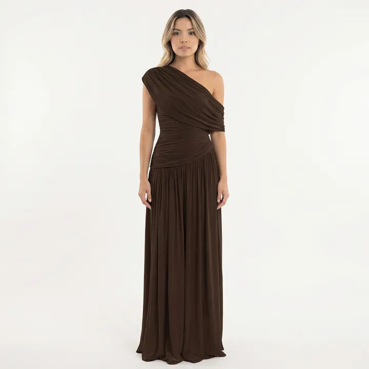 Vestido de Invitada de Boda Largo Elegante Fluido con Plisado